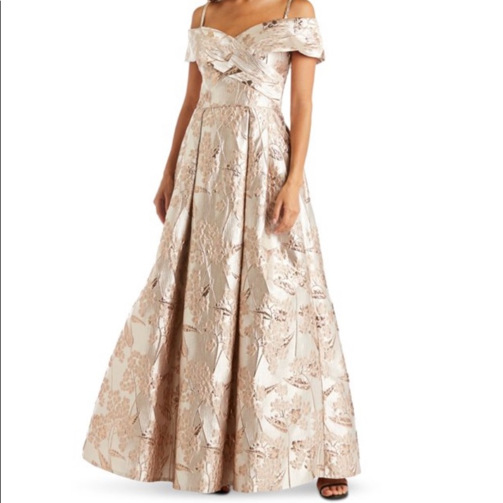 Night way prom dress evening gown long metallic floral off shoulder maxi skirt